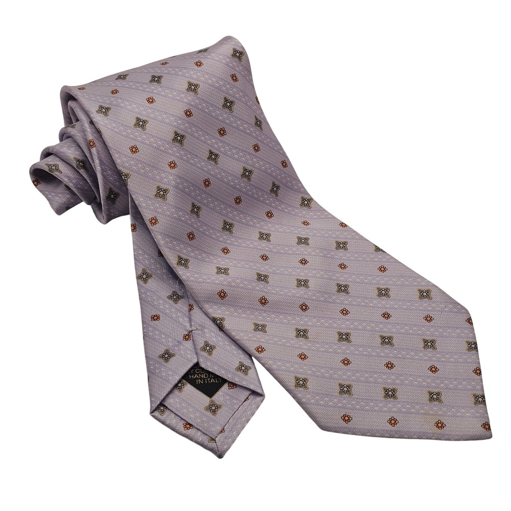 Brioni Silk Tie Lavender Purple Geometric Floral Medallion Italian Luxury Office